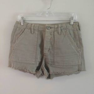 American Eagle soft army green button fly high rise shorts with fringe b…